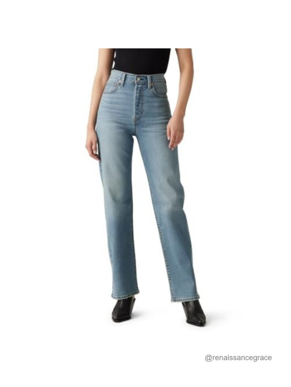 High Rise Straight Leg Full Length Stretch Jeans